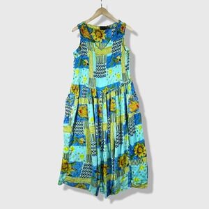 Bila Maxi Dress Womens Large Blue Floral Patchwork Boho Hippie Summer Beachy